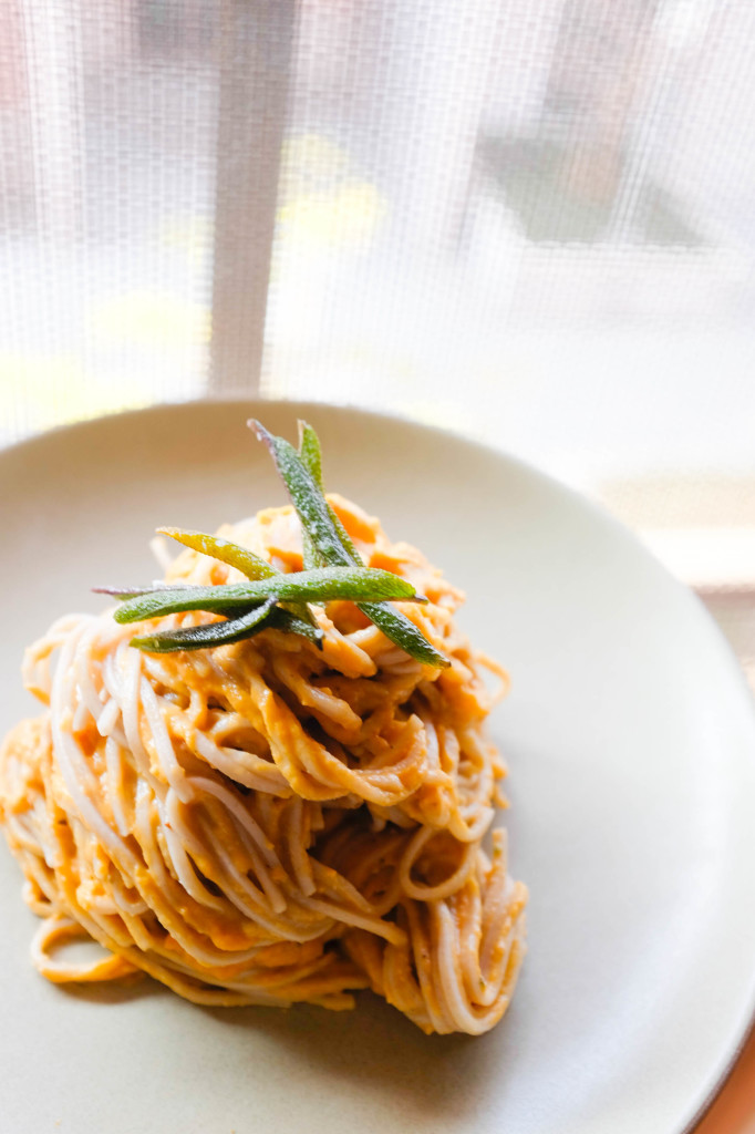 Sweet potato pasta with fried sage vegan