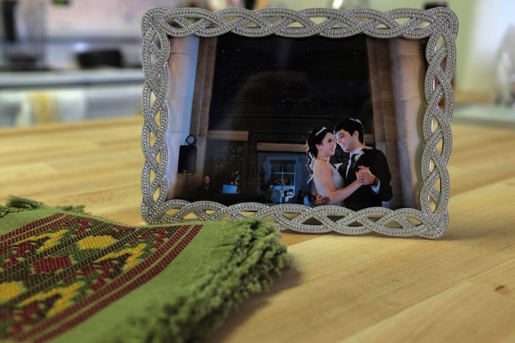 On our kitchen counter: coasters from Guatemala and a photo from our wedding.