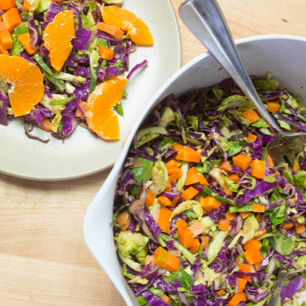 Peanut slaw with brussels sprouts, cabbage and carrots- a delicious packable vegan recipe