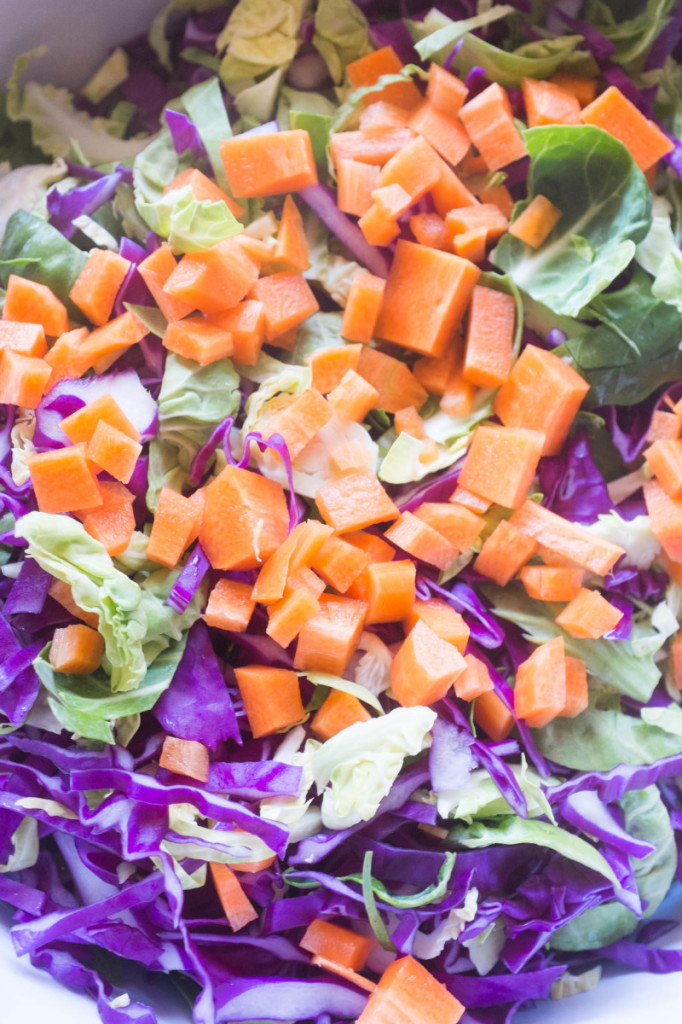 Peanut slaw with brussels sprouts, cabbage and carrots